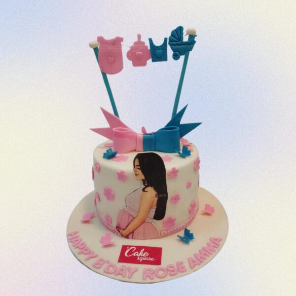 Mother to be Cake 1 Kg - elegant round cake with soft pastel colors and baby-themed decorations