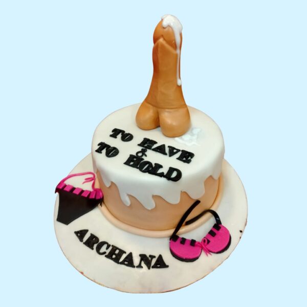 A Naughty Girl Adult Party Cake, showcasing a playful and cheeky design, elegantly displayed on a festive table, ready to enhance the celebration with fun and excitement.