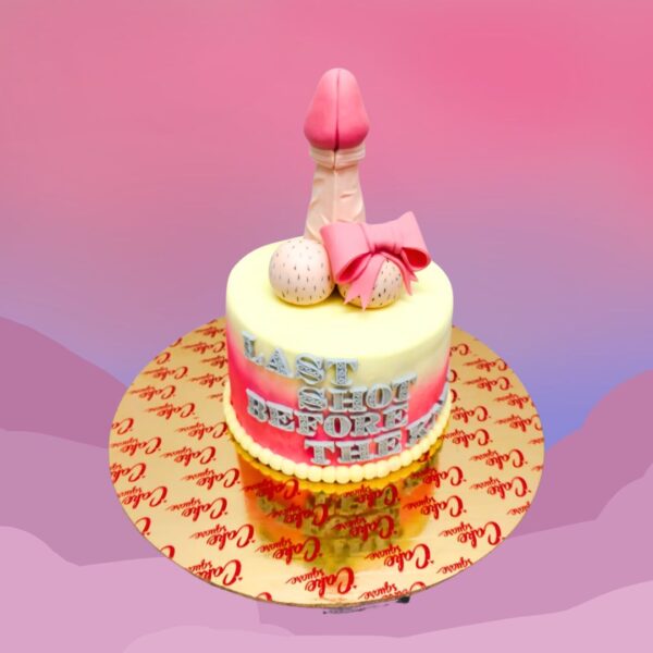 A creatively designed adult-themed Penis Cake for Bachelorette Party, featuring a playful shape and decorations suitable for mature audiences.