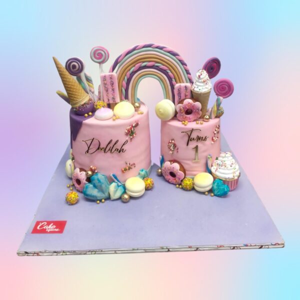 Perfect Twins Birthday Cake 4 Kg - dual-design cake with two matching halves, each customized for one twin