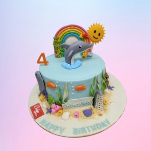 Charming Playful Dolphin Birthday Cake 1 Kg with ocean-themed design and adorable dolphin figures