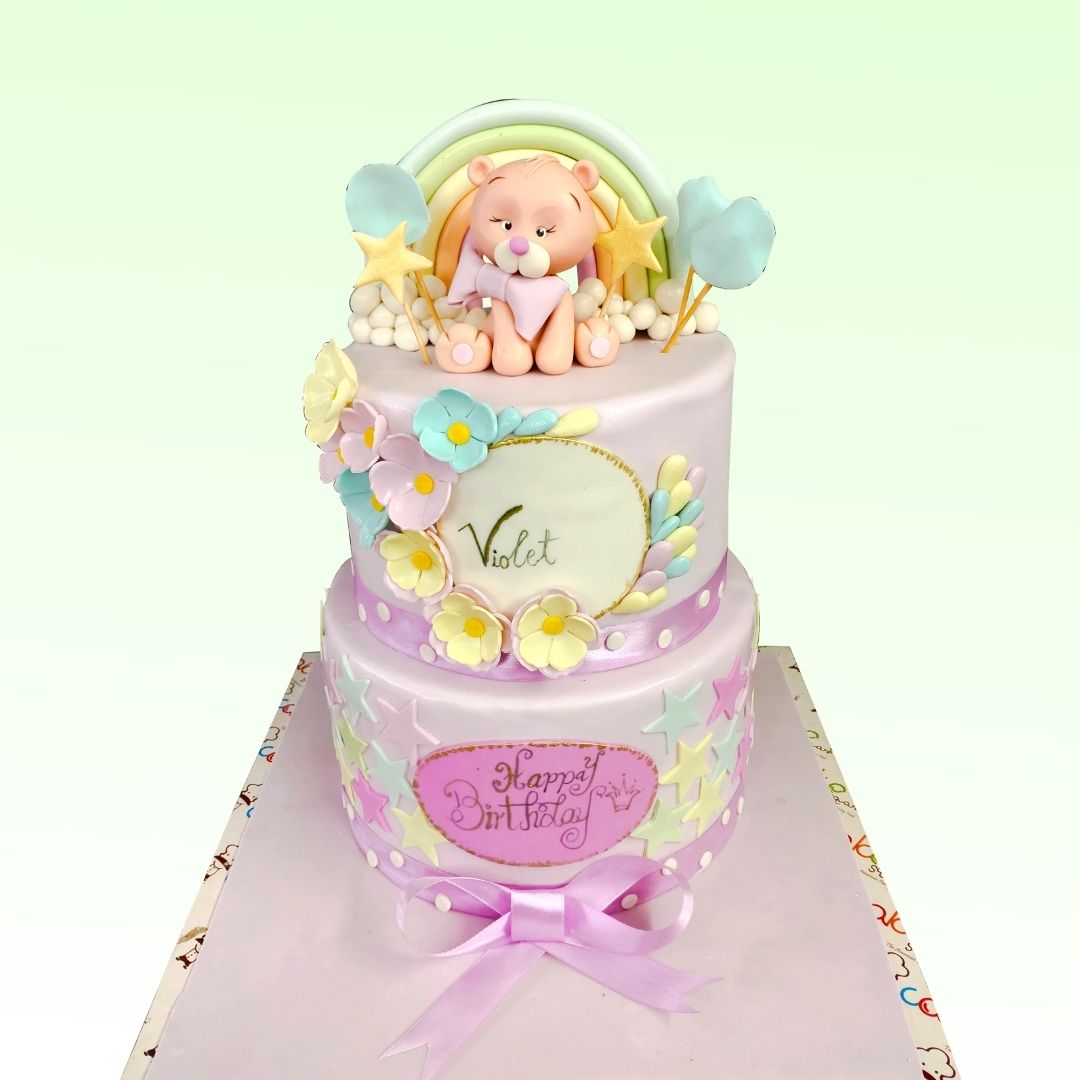 Pleasing Rainbow Teddy Bear First Birthday Cake 5 Kg, a colorful and joyful treat.