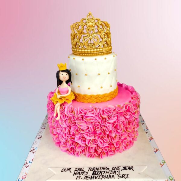 Princess Ruffle Girls 2nd Birthday Cake 5 Kg, an elegant cake for a special day.