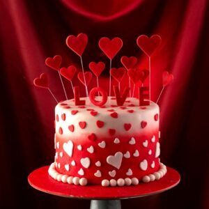 A straight up red and white cake that declares love is Red 1 Kg Anniversary Cake with red and white hearts by Cake Square Chennai.