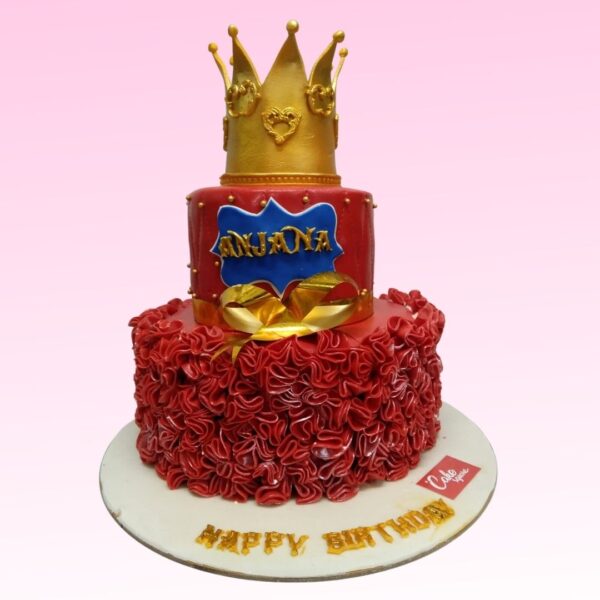 Majestic Red Gold Crown First Birthday Cake 5 Kg with regal crown design and luxurious gold accents