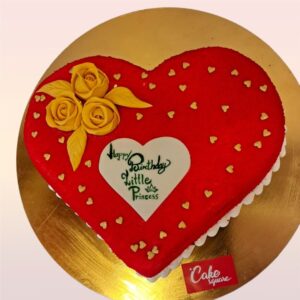 American Red velvet 1 kg heart shape Birthday Cake, with red crumbles and cream cheese inside made by Cake Square Chennai.