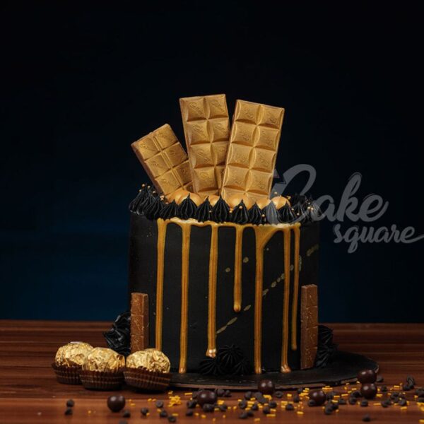 "Rich Gold Chocolate Cakes 1 Kg Birthday Cakes. Gold-themed chocolate dripping cake, ideal for birthdays, available at Cake Square Chennai."