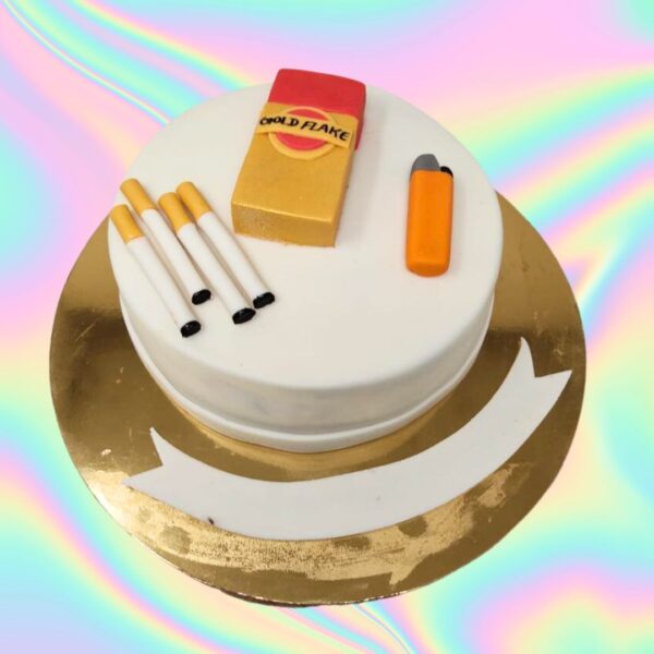 A Smokers Adult Theme Cake, showcasing a playful design related to smoking, elegantly displayed on a festive table, ready to enhance the celebration with fun and excitement.