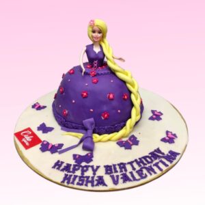 Spirited Rapunzel Girls Birthday Cake 1 Kg Single-tier purple cake with fondant tower, golden sun symbol, and braided hair decoration