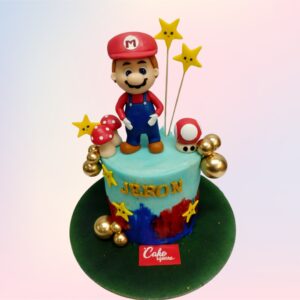 A Super Mario Theme Kids Birthday Cake 1kg, Featuring vibrant Super Mario designs and characters, perfect for a fun and adventurous birthday celebration.