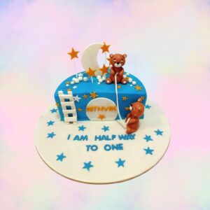 "Teddy Bear Theme Half Birthday Cake 1 Kg featuring cute teddy bear decorations, perfect for a playful half-birthday celebration."