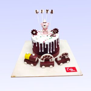 Teddy Train Girls 2nd Birthday Cake 1 Kg for girls with playful locomotive design.