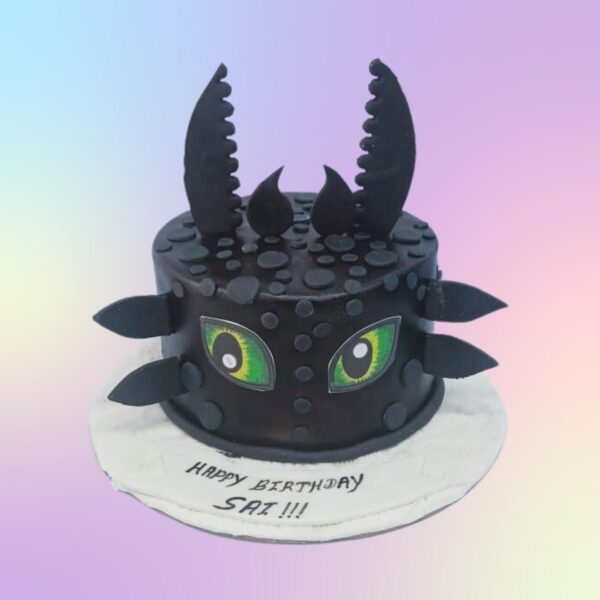 Ultimate Toothless Dragon Birthday Cake 1 Kg - round cake with 3D Toothless figure and Night Fury-inspired decorations