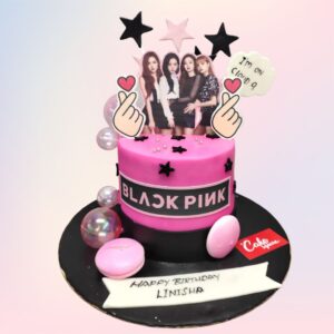 Trendy 1kg K-Pop themed birthday cake for girls with vibrant colors and music-inspired designs.