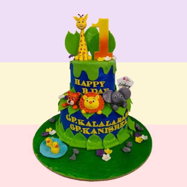 Wild Animals Kids First Birthday Cake 4 Kg, a fun and adventurous cake for kids.