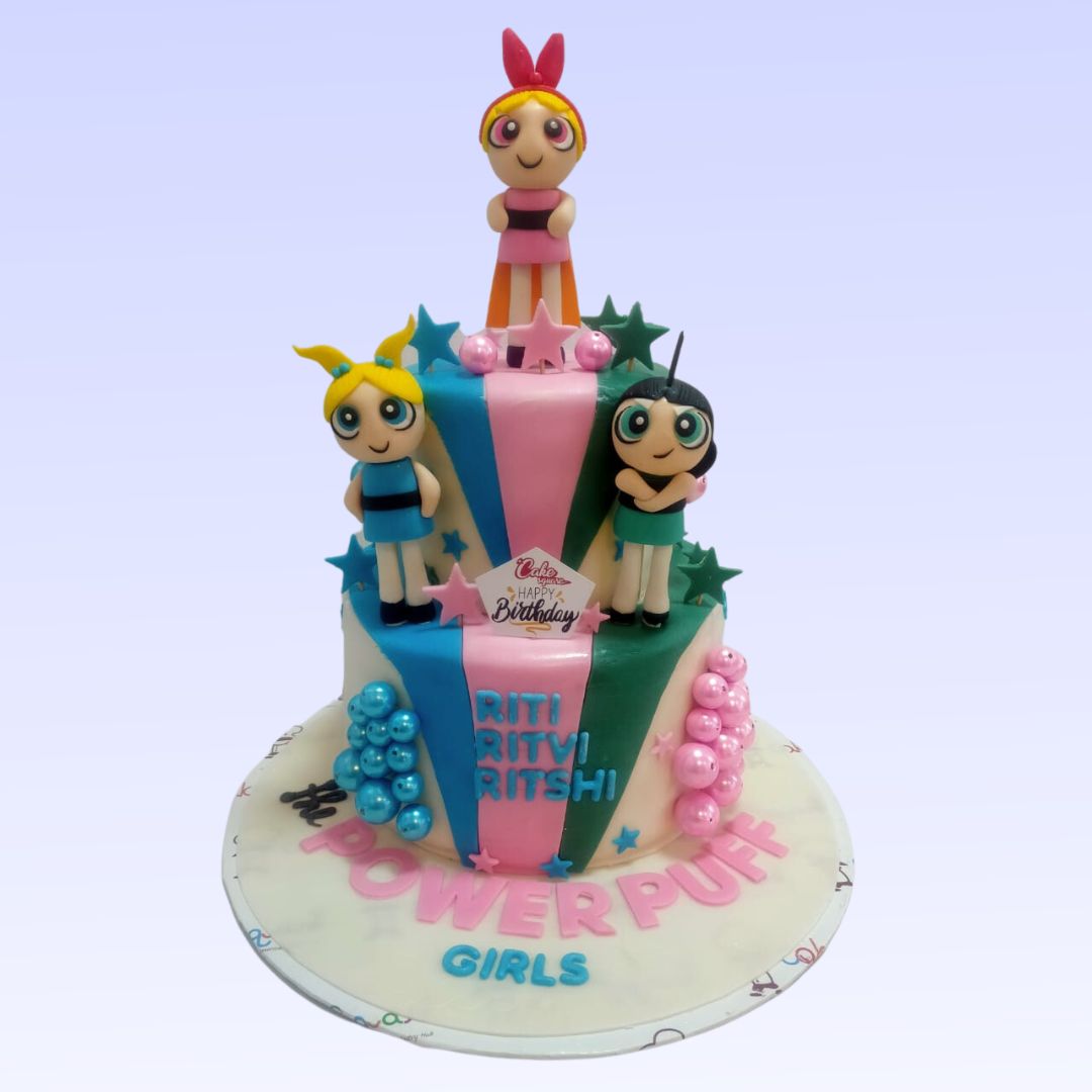 Wonderful Powerpuff Girls Birthday Cake 4 Kg, featuring vibrant and fun designs of Blossom, Bubbles, and Buttercup.