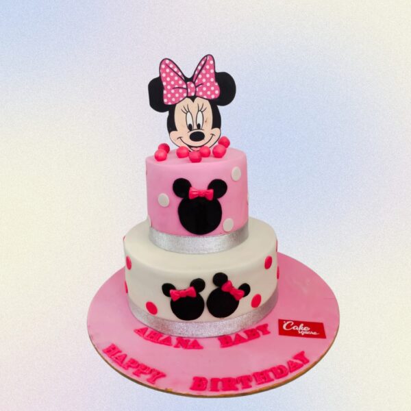 4 Kg Famous Minnie Girls Birthday Cake. Cheerful cake featuring Minnie Mouse with her iconic polka dots and bow for a girl's birthday