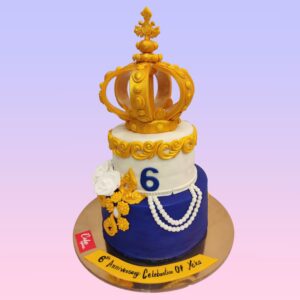 Amazing Crown Prince Birthday Cake 3 Kg. Regal blue and gold birthday cake with crown design for little princes