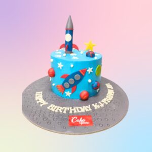 Amazing Rocket Themed Kids Birthday Cake 2 kg. Space-themed birthday cake with colorful rocket and planet designs