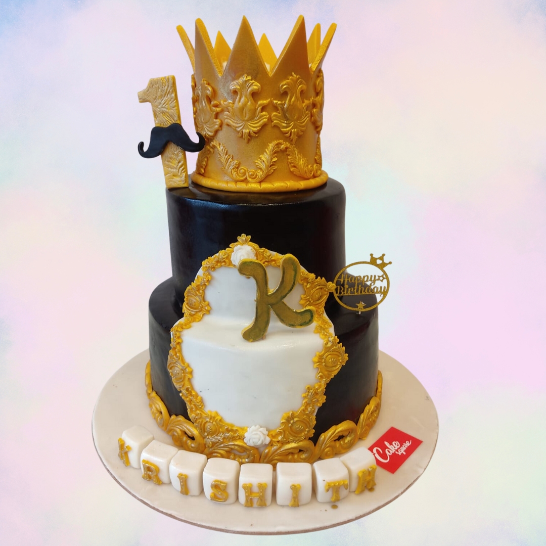 Amazing Royal Crown Boys First Birthday Cake 4 Kg, featuring a golden crown and regal decorations, ideal for a grand celebration.