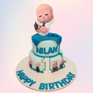 Amazing Style Boss Baby First Birthday Cake 3 Kg, featuring stylish decorations and a Boss Baby figurine, perfect for a chic celebration.