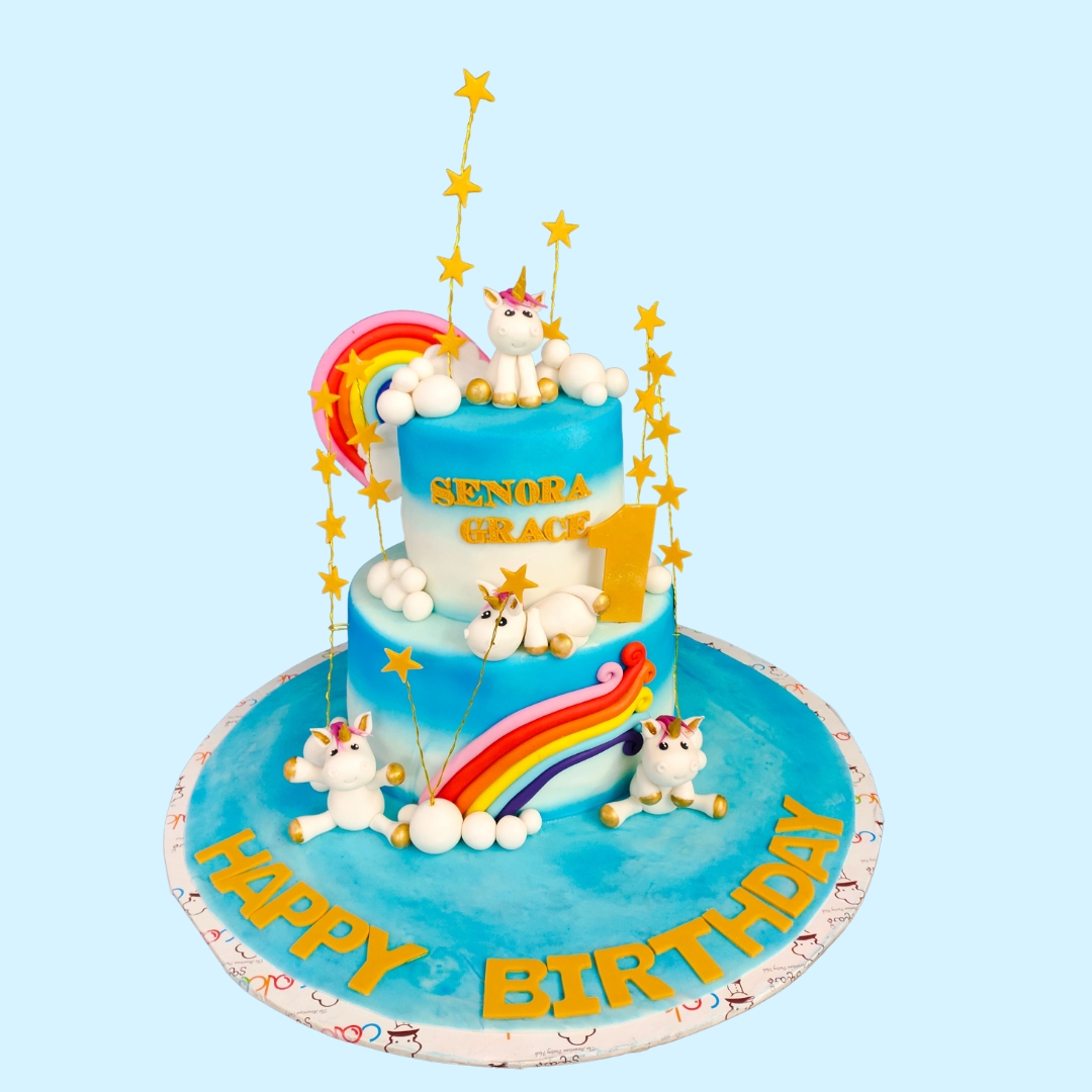 Amazing Unicorn Birthday Cake 5 Kg. Magical unicorn-themed cake with rainbow colors and golden horn for a child's birthday