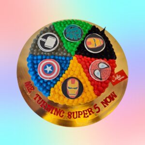 Avengers Themed Birthday cake 1 Kg. Fun Avengers birthday cake with Marvel character designs