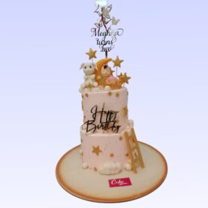 Awesome Moons And Stars First Birthday Cake 3 Kg with a moons and stars theme, featuring celestial decorations in soft pastel colors, perfect for a dreamy celebration.