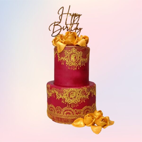 Luxurious Beautiful Gold Laced First Birthday Cake 5 Kg from Cake Square Chennai