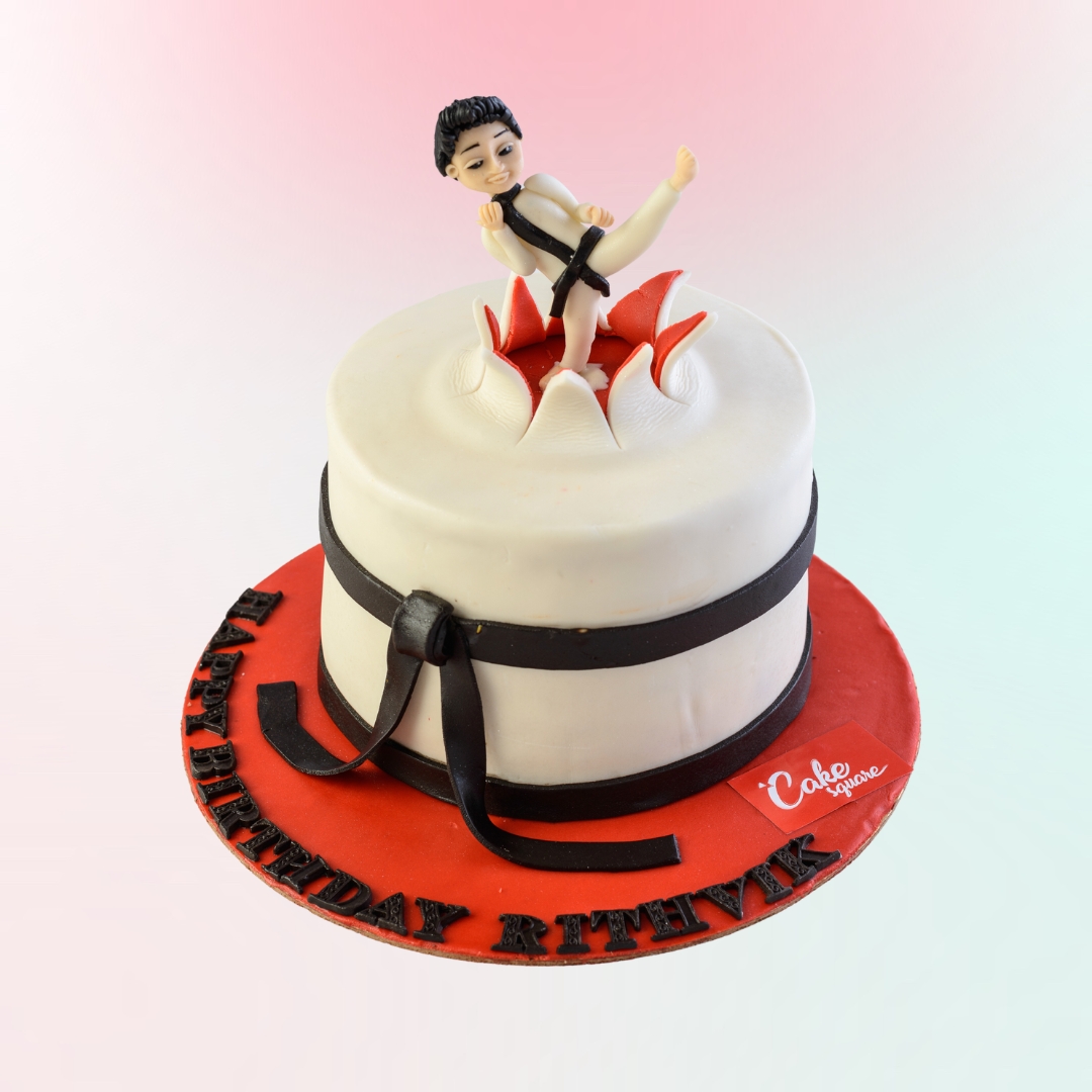 A Best 1 Kg Karate Themed Kids Birthday Cake, Featuring dynamic karate designs and energetic decorations, perfect for a spirited birthday celebration.