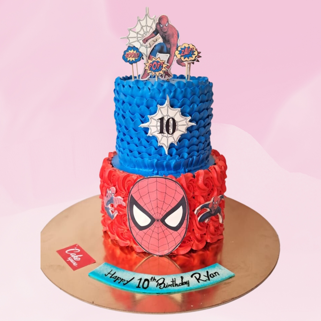 Best 2 Tier Spiderman 3 Kg Cream Birthday Cake. Spectacular 2-tier Spiderman-themed cream birthday cake with web designs