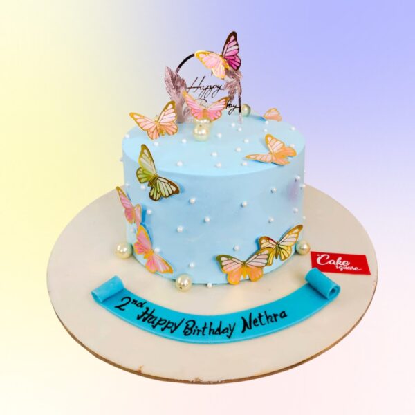 Best Butterfly 1 Kg Birthday Cake For Women. Pastel-colored cake with intricate butterfly designs for a woman's birthday