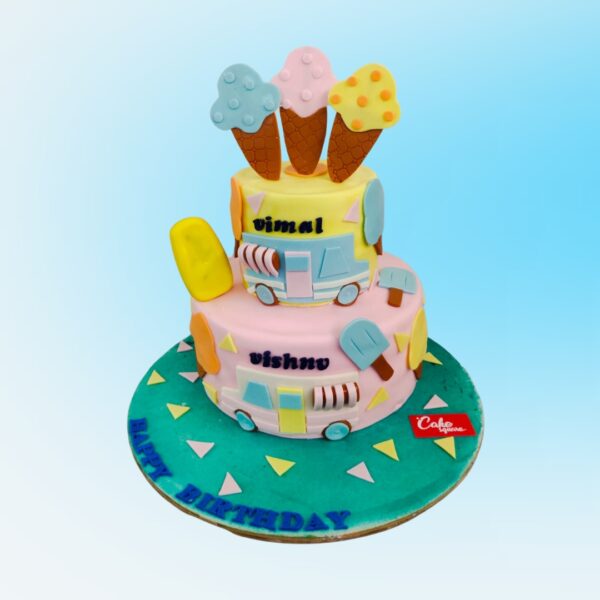 Best Coolest Icecream Birthday Cake 3 Kg. Vibrant cake designed to look like a giant ice cream sundae with multiple flavors and toppings