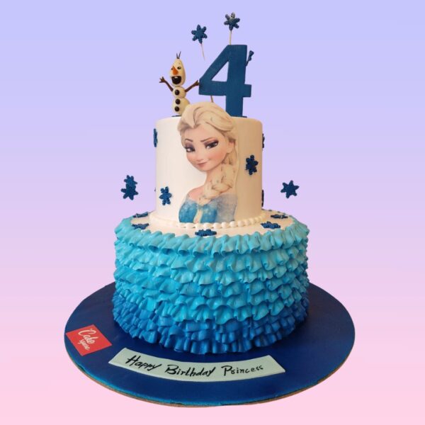 Best Mesmerising Queen Elsa Birthday Cake 3 Kg. Spectacular cake featuring Queen Elsa from Frozen with icy blue decorations and snowflakes