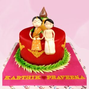 A lovely and a little shy couples on a cake thats specially designed by us in this Best sellers 1kg Anniversary cake. Order Now