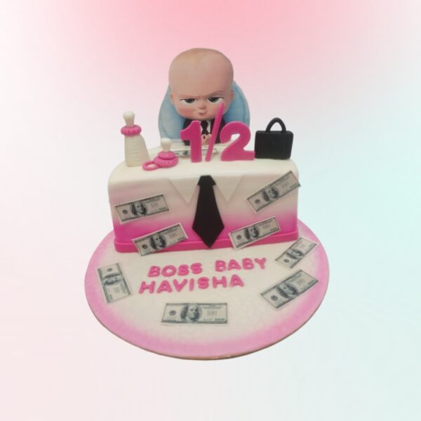 "Boss Baby Theme Half Birthday Cake 1 Kg with playful Boss Baby decorations, perfect for a fun and bold half-birthday celebration."