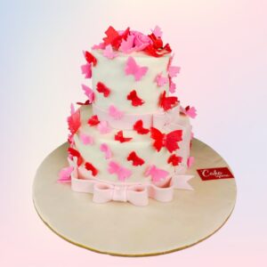 "Butterfly Theme 2-Tier 3 Kg Anniversary Cake in butterscotch flavor, featuring beautiful butterfly decorations."