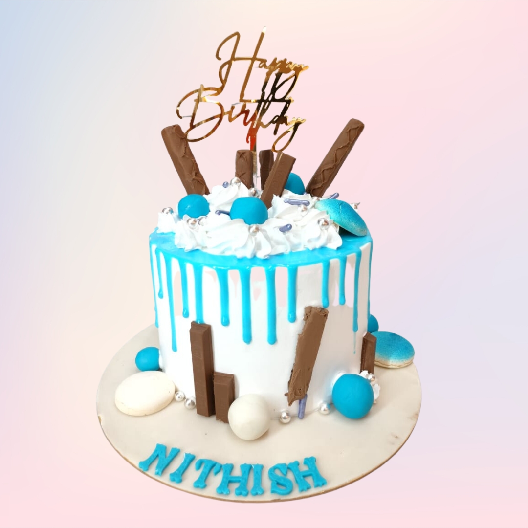 "Chocolate Dripping Birthday Cake 1 Kg. Decadent 1kg birthday cake with cascading chocolate drip effect"