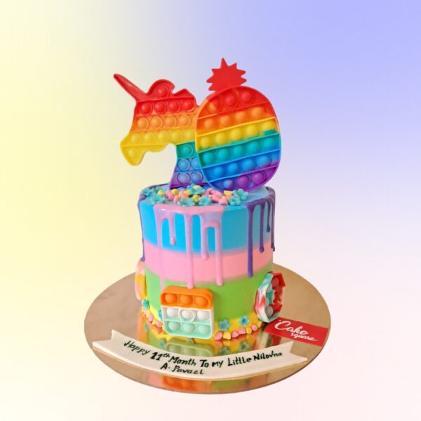 Vibrant Colorful Pop It Theme Birthday Cake 1 Kg featuring edible pop it fidget toy design with rainbow colors and interactive elements