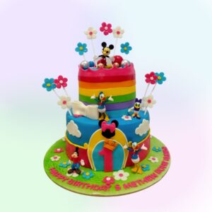 "Colourful Mickey Cartoon Birthday Cake 5 Kg. Lively 5kg Mickey Mouse themed birthday cake with vibrant cartoon decorations"