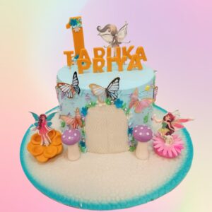 "Cute Angels First Birthday Cake 2 Kg. Adorable 2kg first birthday cake with angelic theme and soft pastel colors"