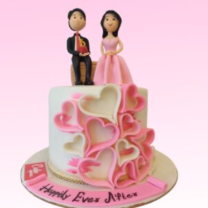 "Cute Couple Theme 2 Kg Anniversary Cake in Hearts Black Forest flavour, featuring a sweet design for a romantic celebration."