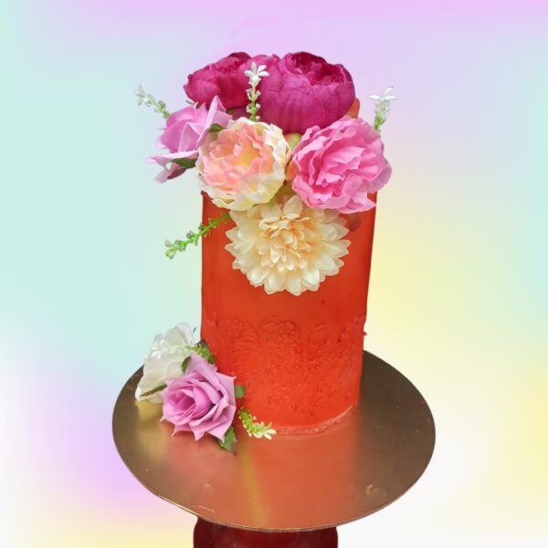 "Elegant Orange Flowers 1 Kg Anniversary Cake, beautifully decorated with orange flower accents for a sophisticated celebration."