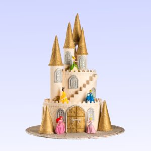 Enchanted Castle Girls First Birthday Cake 5 Kg. Elaborate fairy tale castle cake with pastel colors and magical elements for a baby girl's first birthday