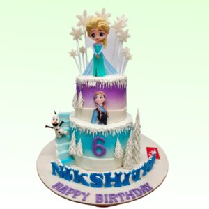 "Frozen Theme First Birthday Cake 6 Kg. Enchanting 6kg Frozen-themed first birthday cake with icy blue decorations"