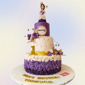 Girls First Birthday Cake in Purple 7 Kg for girls, featuring elaborate purple decorations and a stunning design, ideal for a grand celebration.