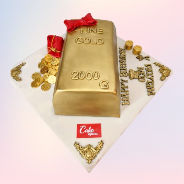 Luxurious Glittering Gold Bar Fancy Birthday Cake 2 Kg from Cake Square Chennai