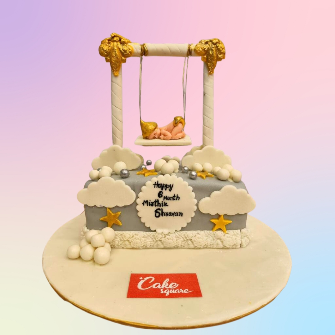 "Half Birthday Cake for Babies 1 Kg with adorable decorations, perfect for celebrating a baby’s 6-month milestone."