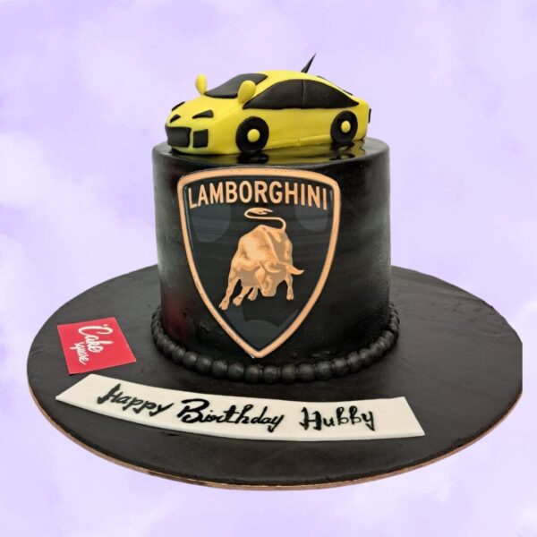 "Latest Lamborghini Car Birthday Cake 1 Kg. Sleek 1kg birthday cake shaped like a modern Lamborghini sports car"