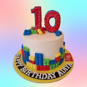 "Lovely Lego Theme Kids Birthday Cake 2 Kg. Colorful 2kg Lego-themed birthday cake with brick-inspired decorations"